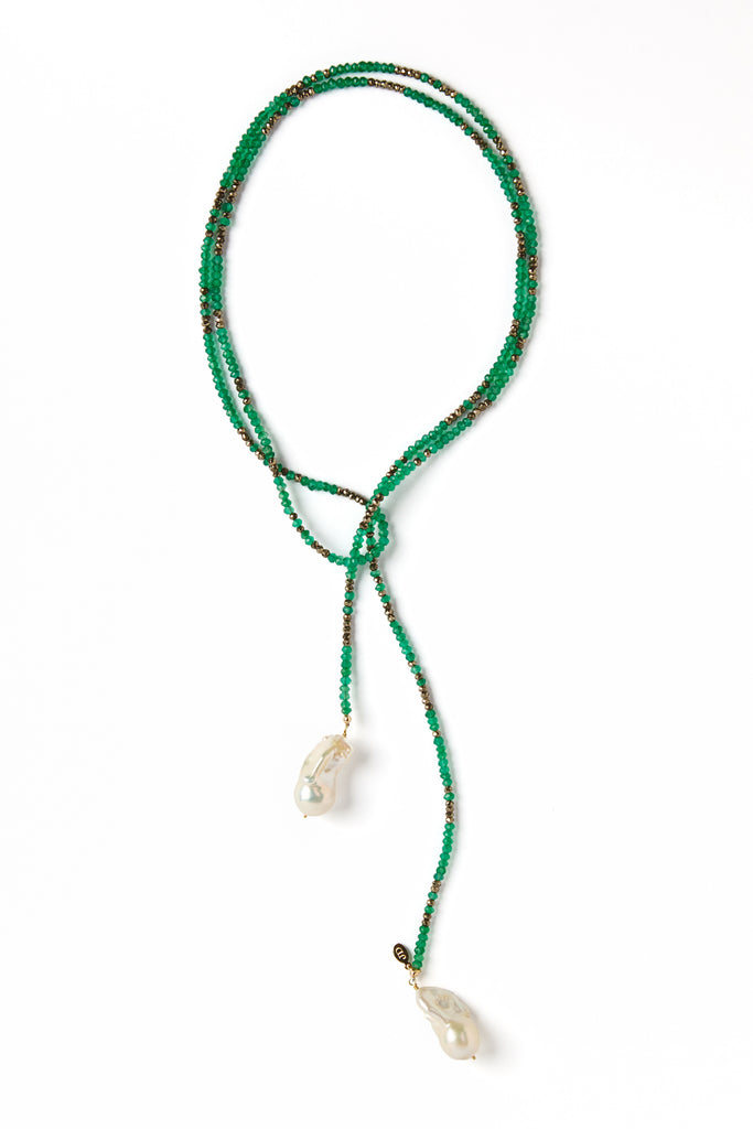 Green onyx and pyrite ombre classic gemstone lariat