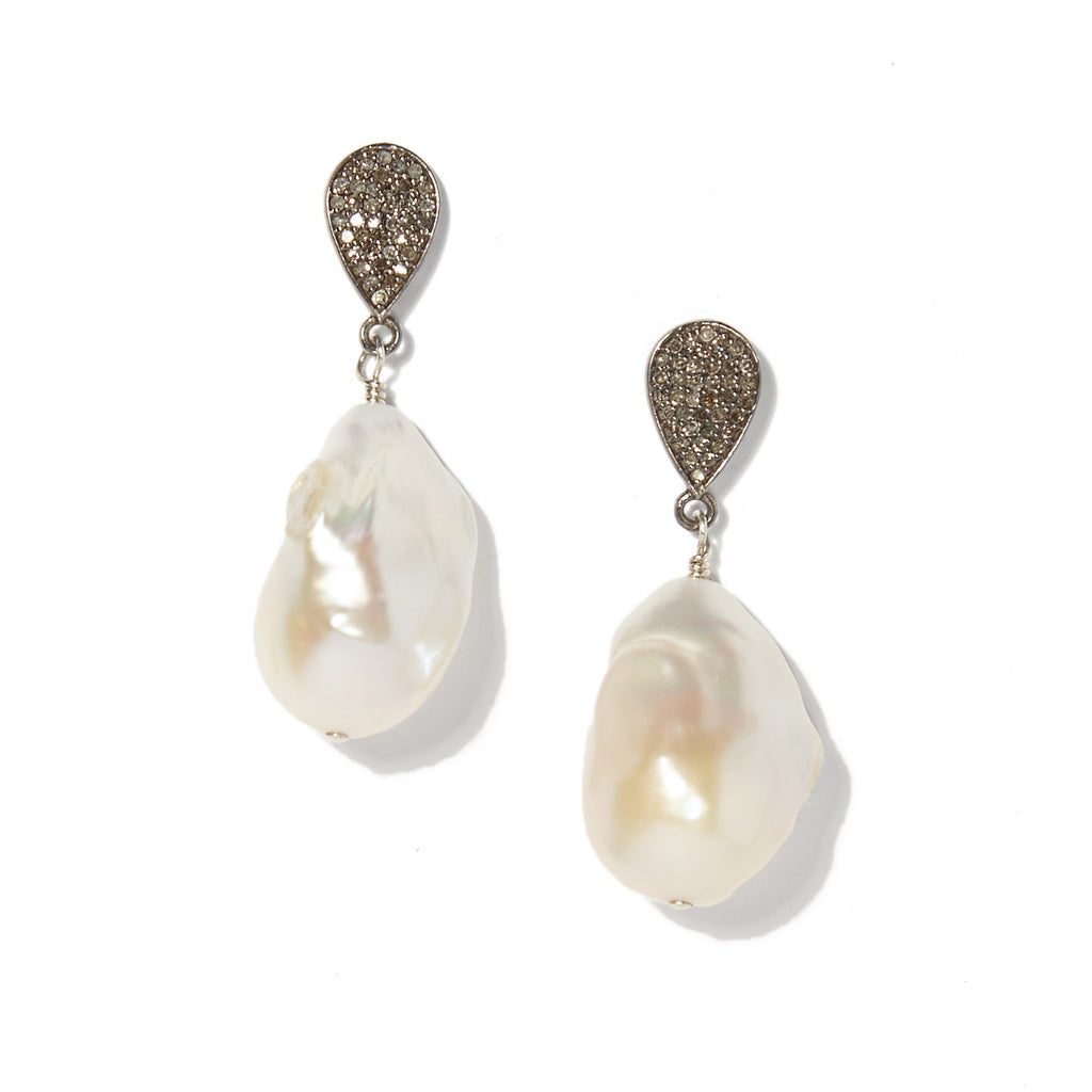 Diamond teardrop and baroque pearl earrings