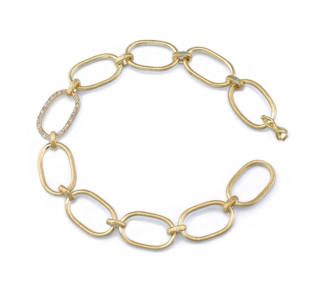 Large Oval Pave Yellow gold link chain bracelet
