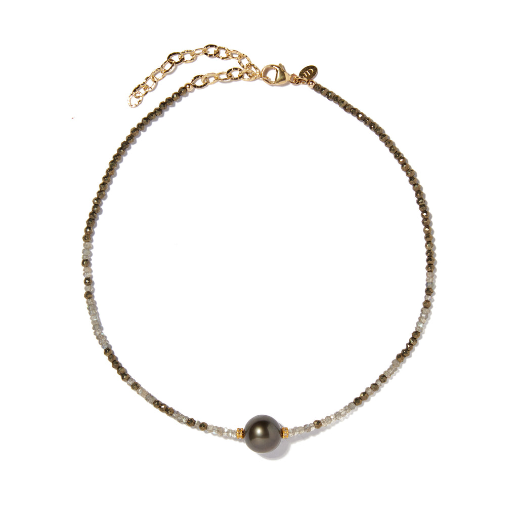 Labradorite ombre single Tahitian pearl gemstone necklace