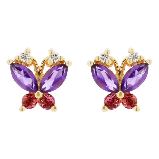Volare pink tourmaline and amethyst butterfly studs